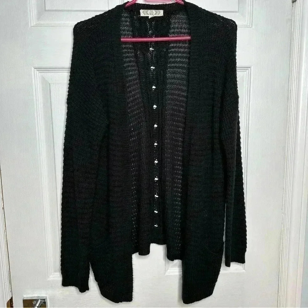 Pink Rose Cable Knit Cardigan Black Size Medium